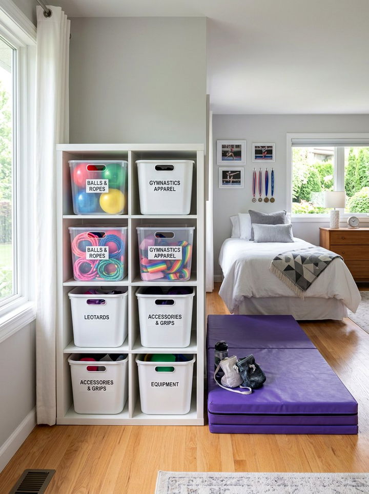 Gymnastics equipment storage bin - 30 gymnastics bedroom ideas