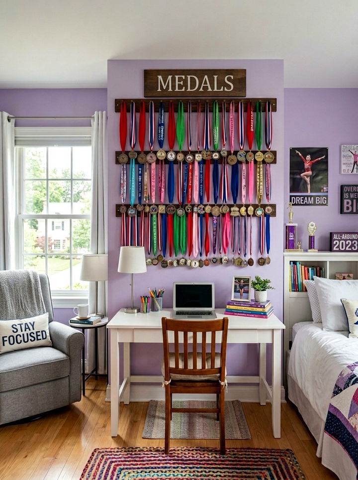 Gymnastics medal display - 30 gymnastics bedroom ideas