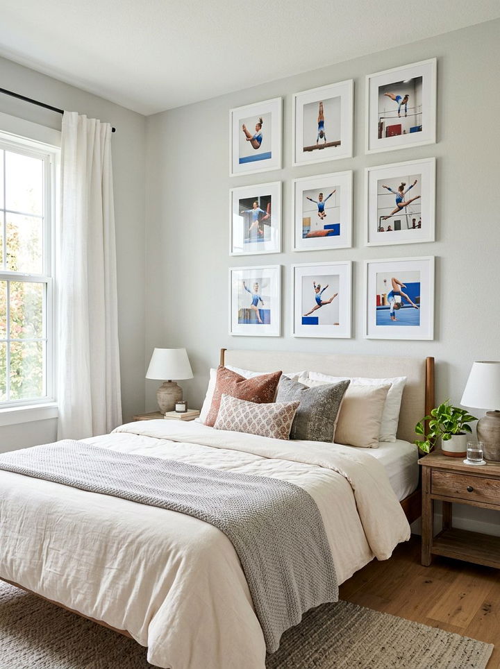 Gymnastics photo gallery wall - 30 gymnastics bedroom ideas