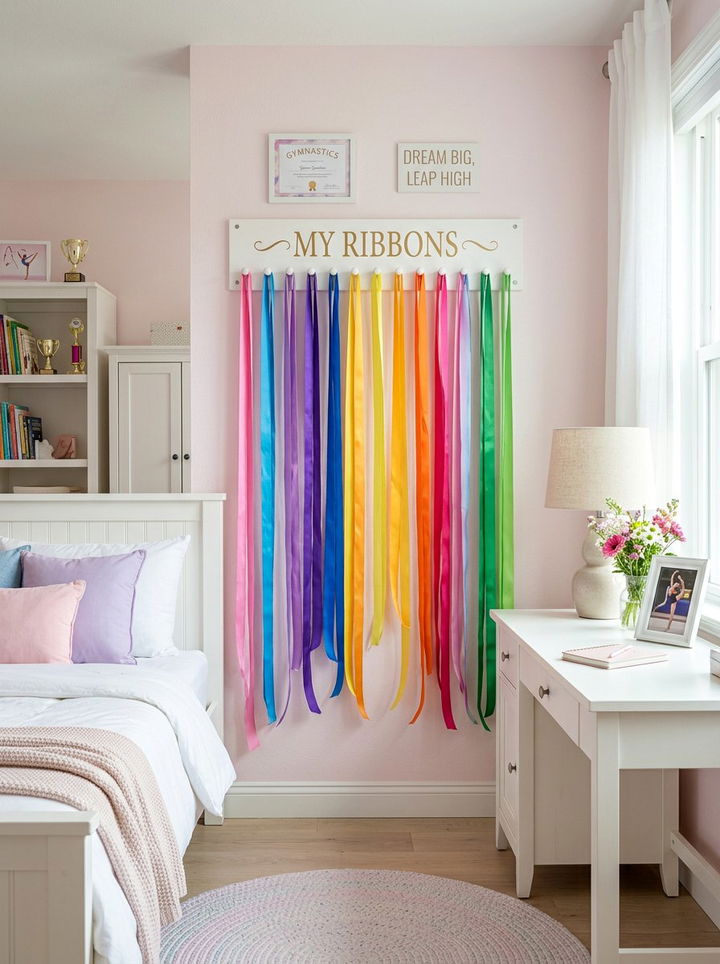 Gymnastics ribbon organizer - 30 gymnastics bedroom ideas