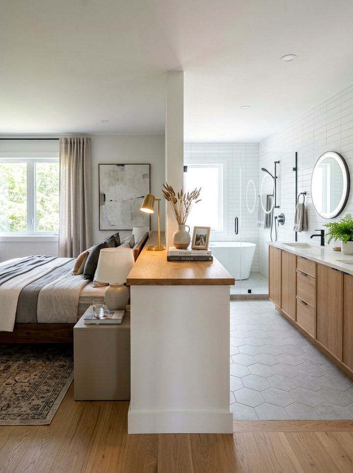 Half Wall Bedroom Partition - 30 bedroom zoning ideas