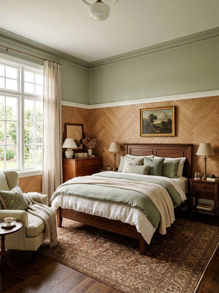 Half Wall Herringbone Paneling - 30 bedroom herringbone wall ideas