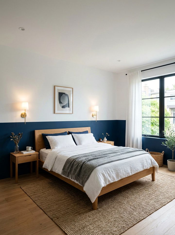 Half painted wall bedroom - 30 bedroom color blocking ideas