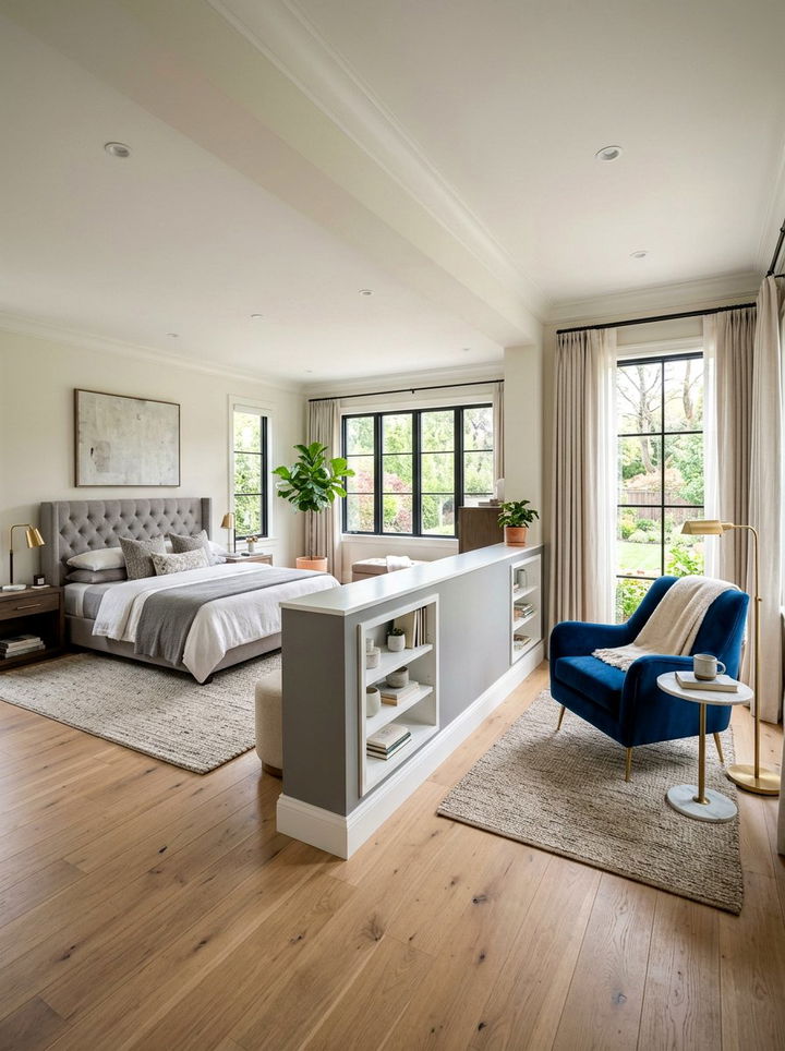 Half wall room divider for master suite - 30 bedroom pony wall ideas