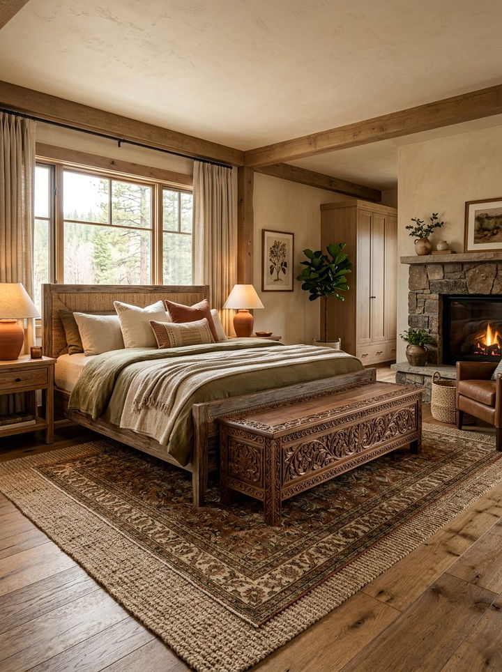 Hand Carved Bench - 30 handmade bedroom ideas