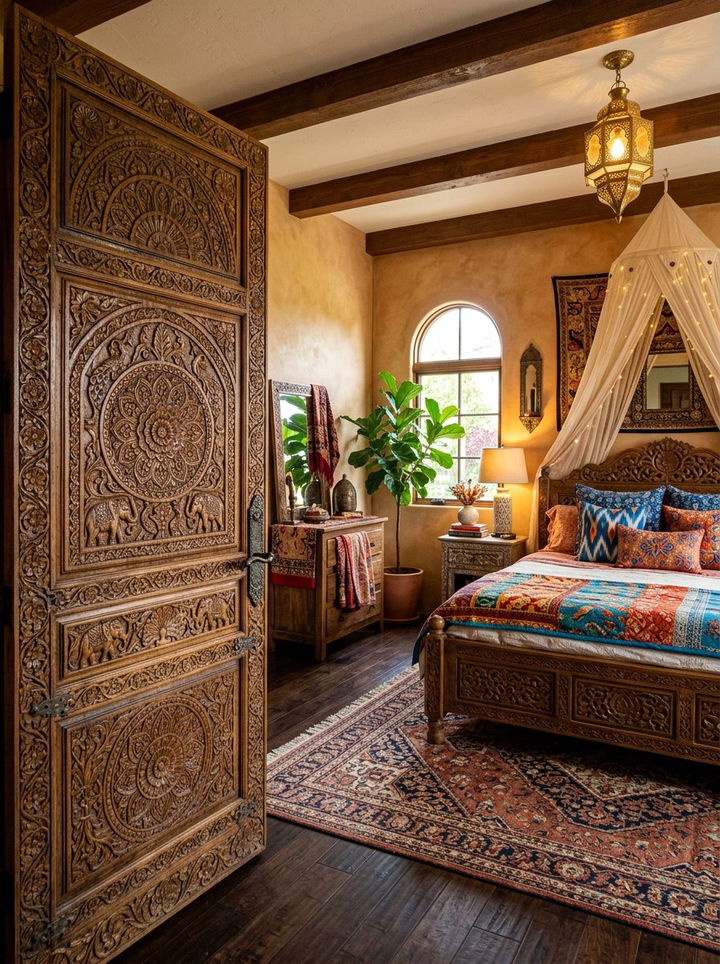 Hand Carved Wood Door - 30 bedroom door designs