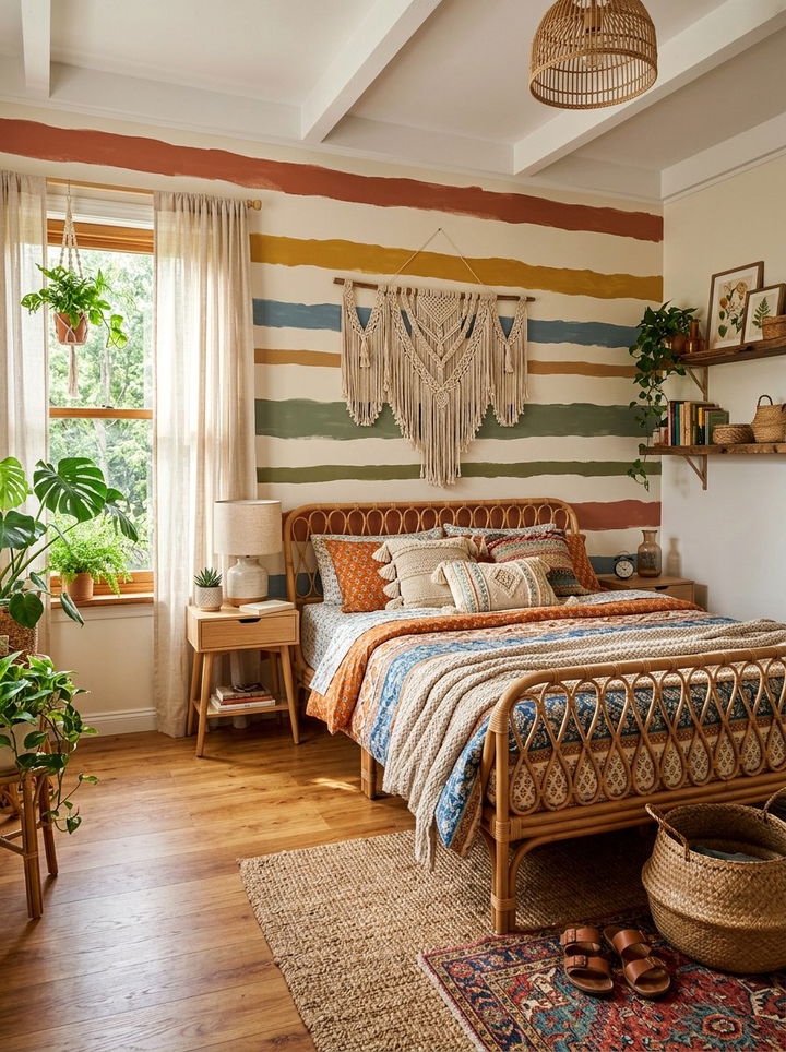 Hand painted irregular stripes - 30 bedroom striped wall ideas