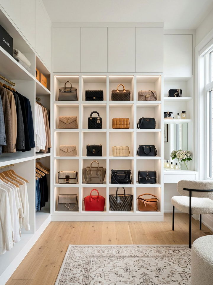 Handbag Storage Cubby Unit - 30 bedroom closet organization