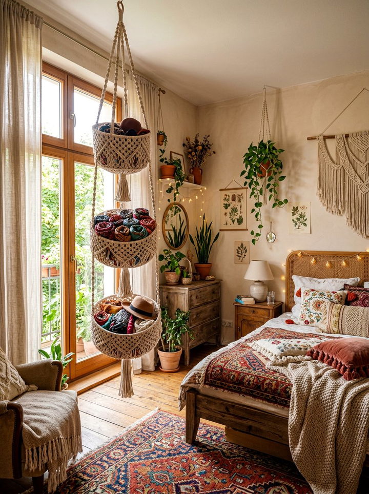 Hanging Basket Storage - 30 bedroom vertical storage ideas