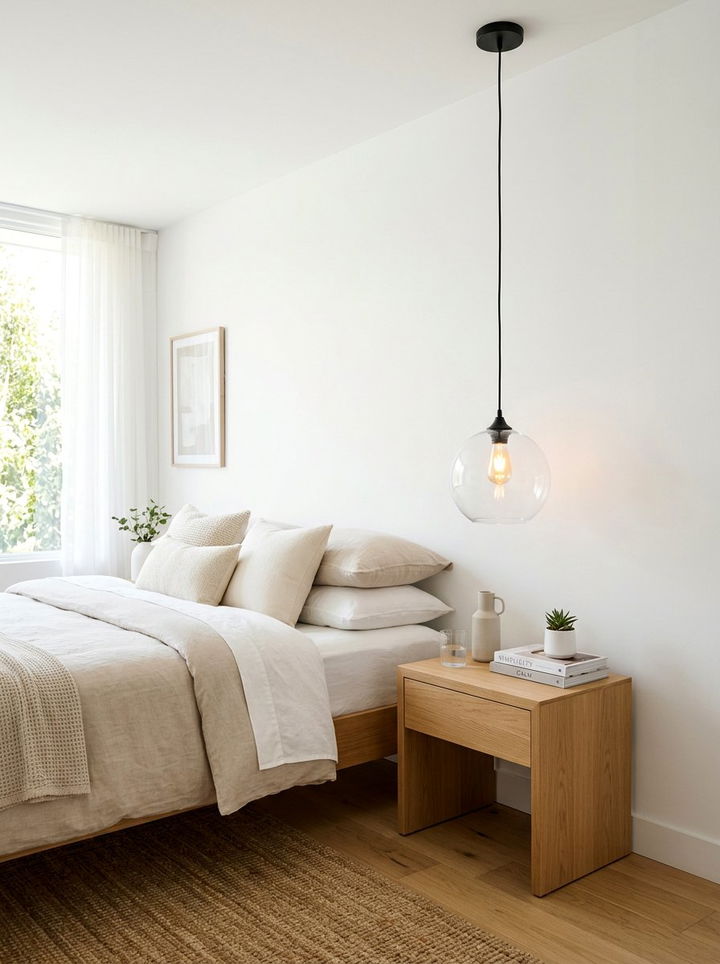 Hanging Bedside Pendant - 30 Scandinavian minimalist bedroom ideas