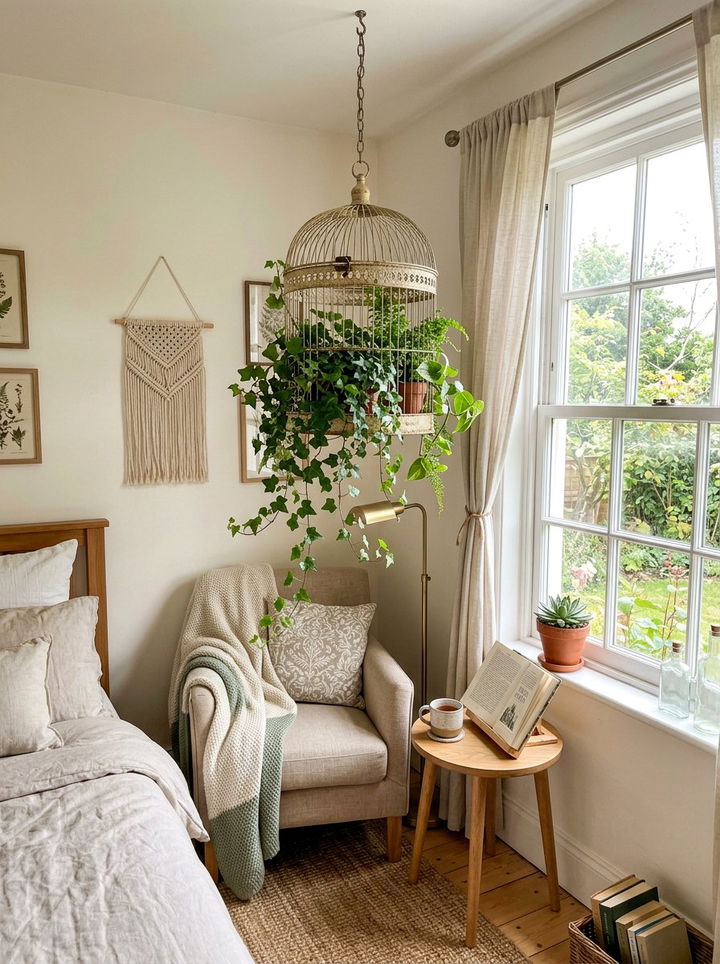 Hanging Bird Cage Planter - 30 bird bedroom ideas