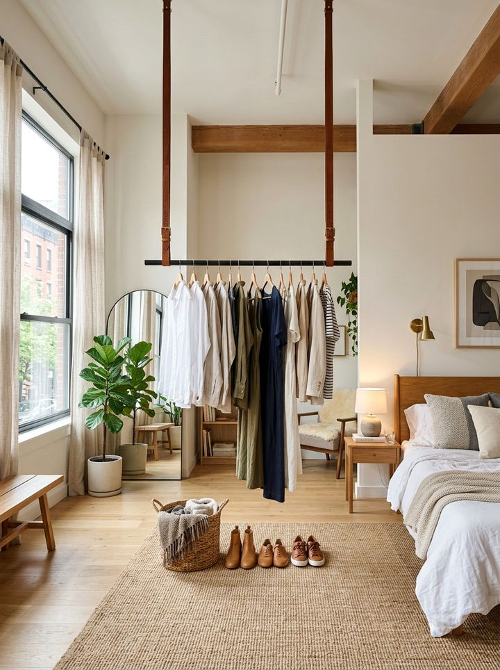 Hanging Clothes Rack - 30 bedroom vertical storage ideas