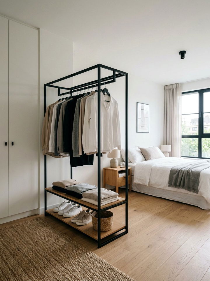 Hanging Clothes Rack - 30 bedroom creative storage ideas