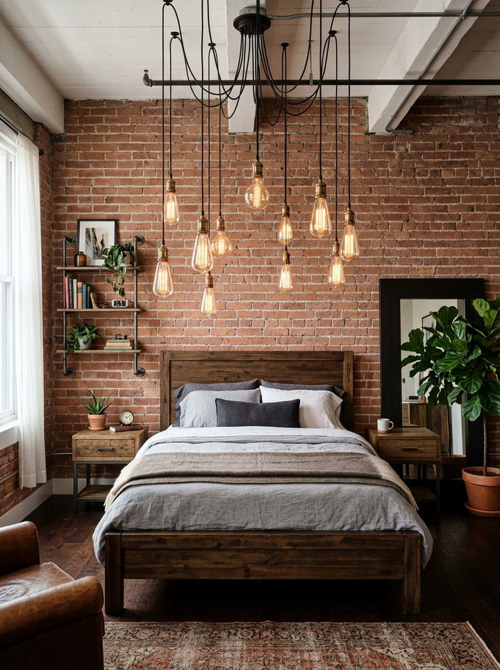 Hanging Edison Bulb - 30 loft style bedroom ideas