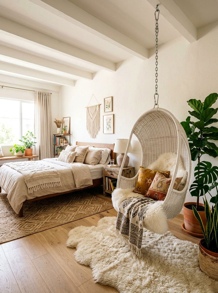 Hanging Egg Chair - 30 bedroom seating arrangements ideas