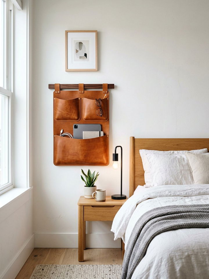 Hanging Leather Wall Pockets - 30 leather bedroom ideas
