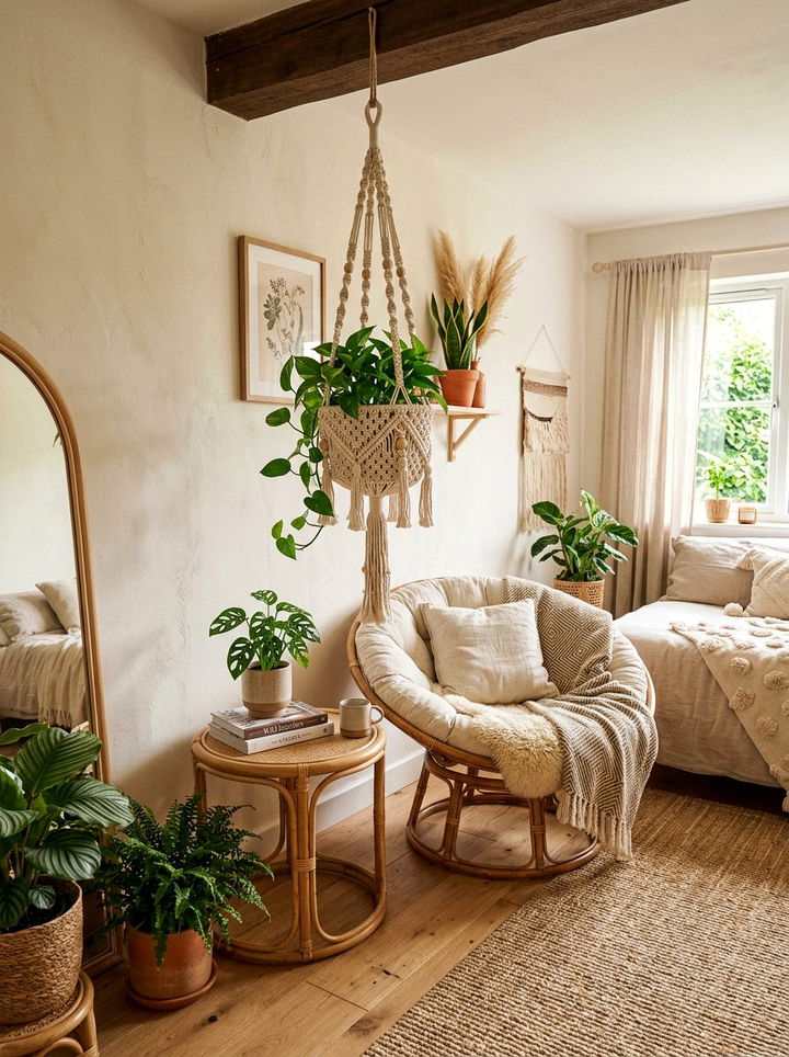 Hanging Macrame Basket - 30 bedroom hanging storage ideas