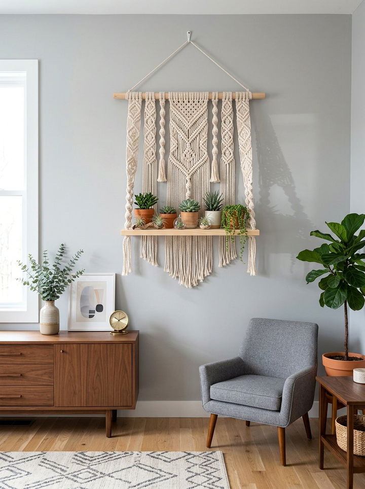Hanging Macrame Shelf - 30 bedroom plant shelves