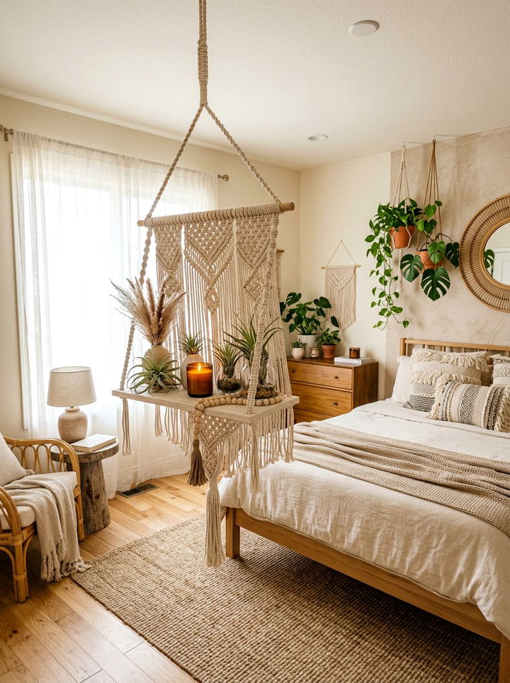 Hanging Macrame Shelf - 30 bedroom collection display ideas