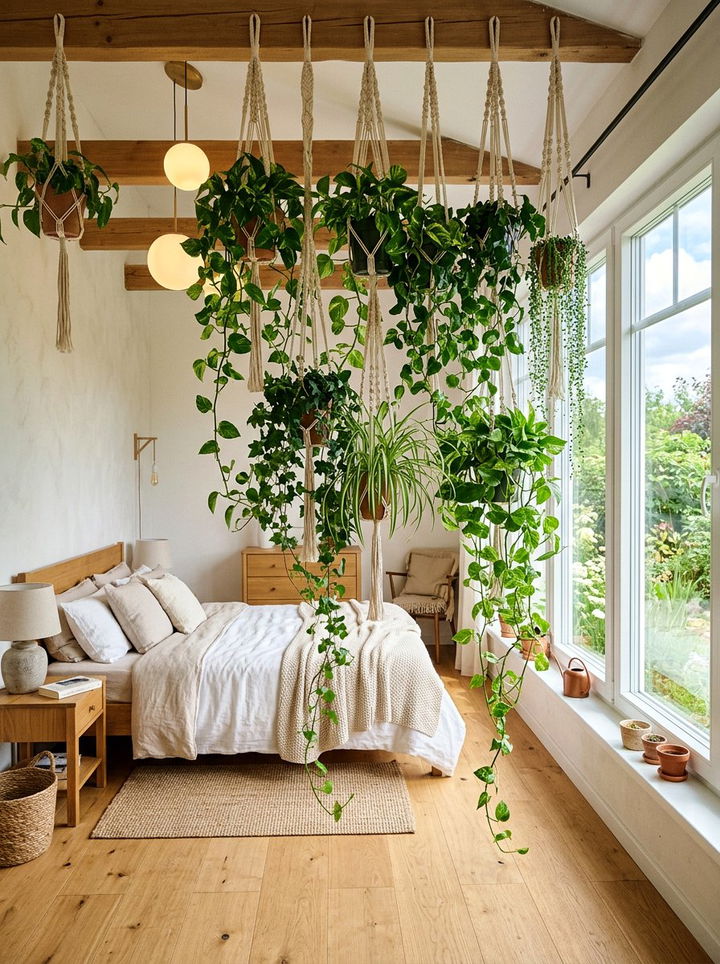 Hanging Plant Room Divider - 30 bedroom zoning ideas