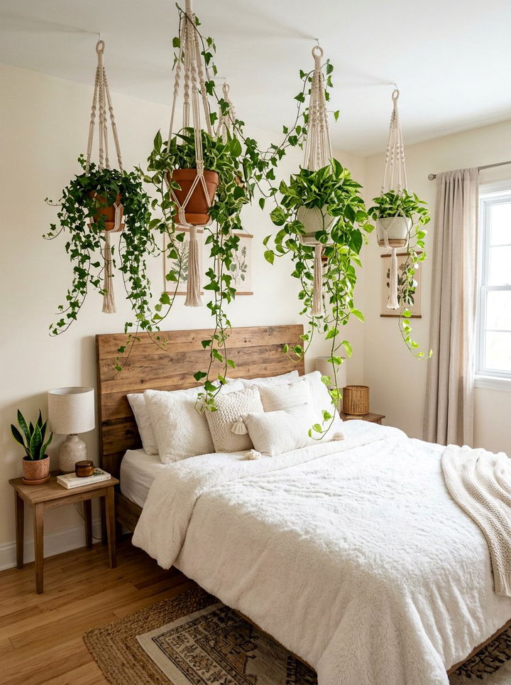 Hanging Plants Above Bed - 30 forest bedroom ideas