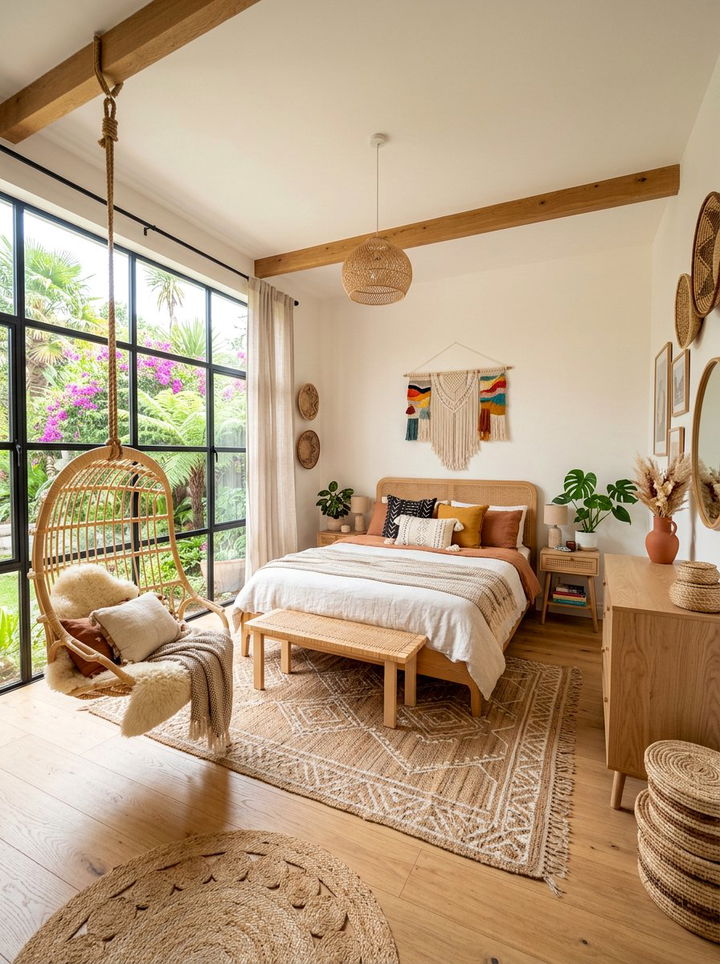 Hanging Rattan Chair - 30 Caribbean bedroom ideas