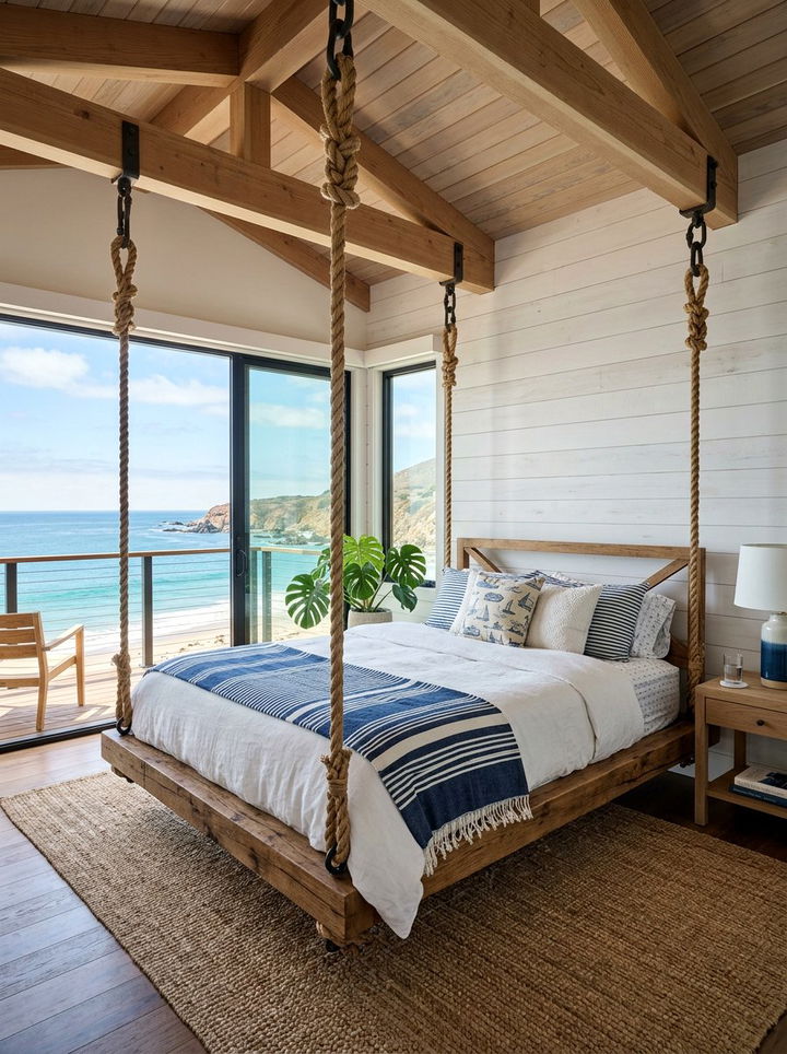 Hanging Rope Bed - 30 nautical bedroom ideas