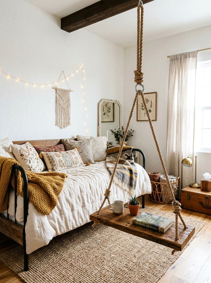 Hanging Rope Nightstand - 30 bedroom rustic nightstands