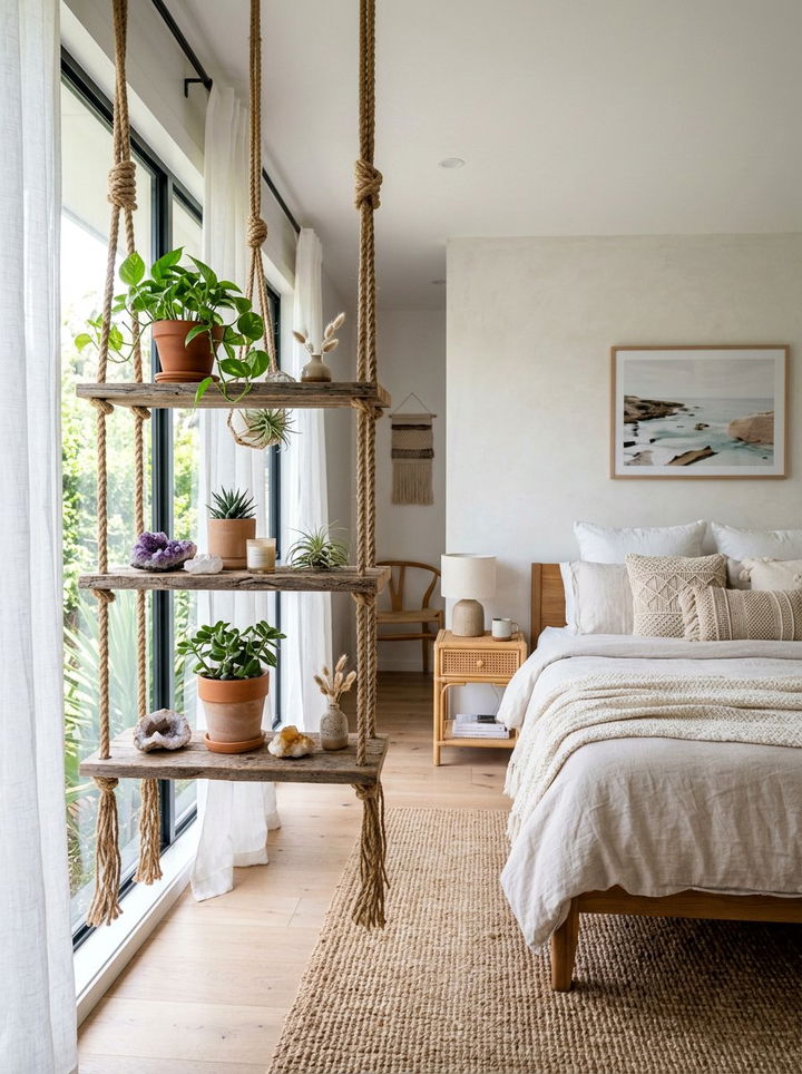 Hanging Rope Shelves - 30 bedroom shelving ideas