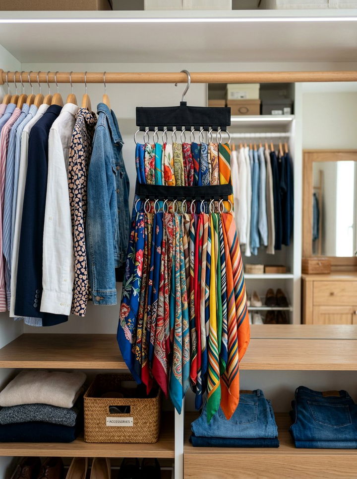 Hanging Scarf Hanger - 30 bedroom hanging organizers