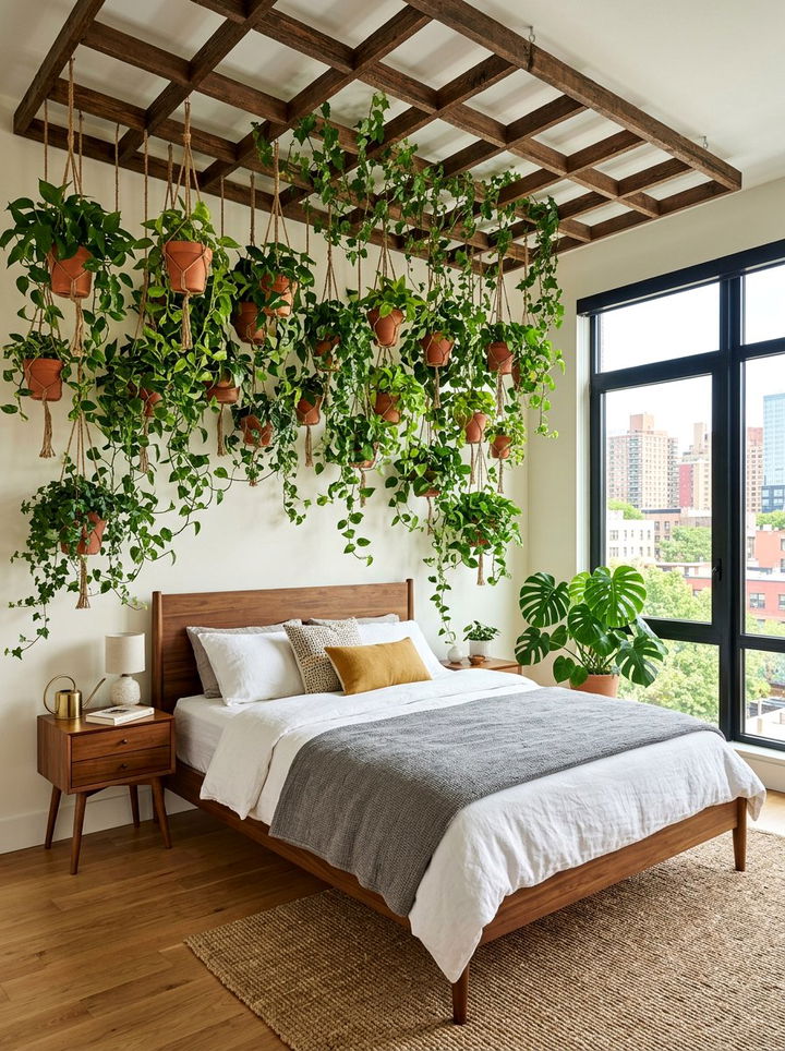 Hanging plant wall - 30 bedroom divider ideas