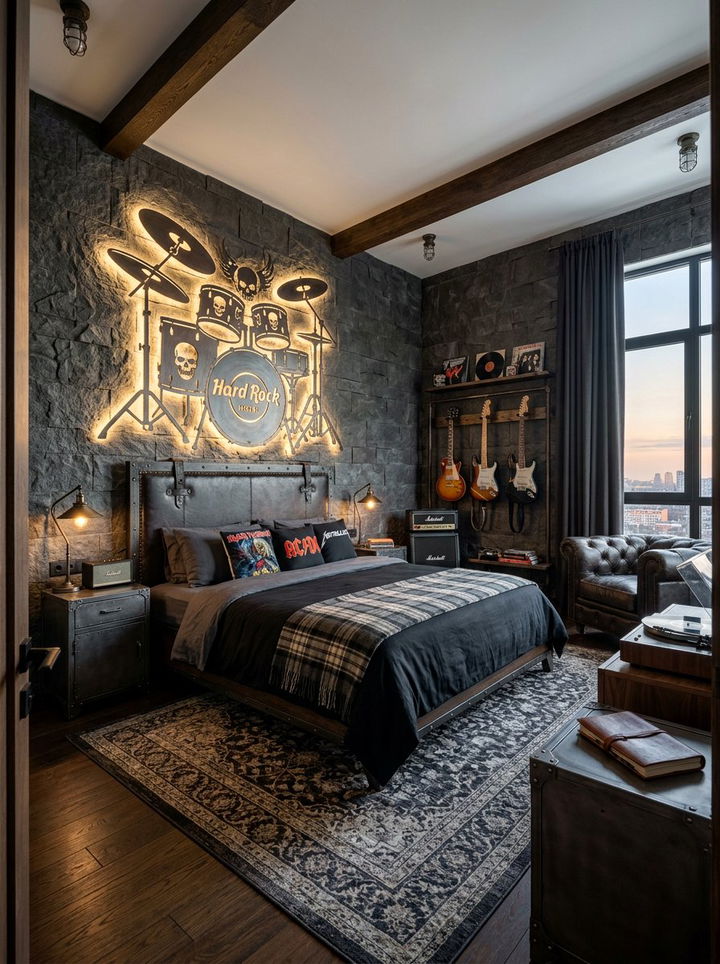 Hard Rock Bedroom - 30 rock and roll bedroom ideas