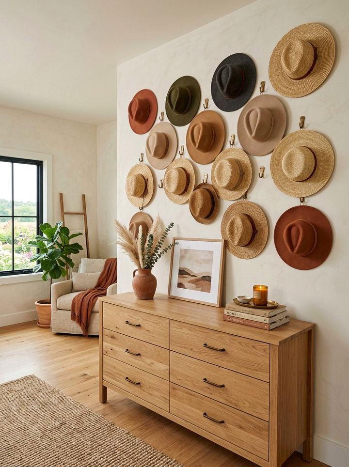 Hat Wall Display - 30 command strip bedroom ideas