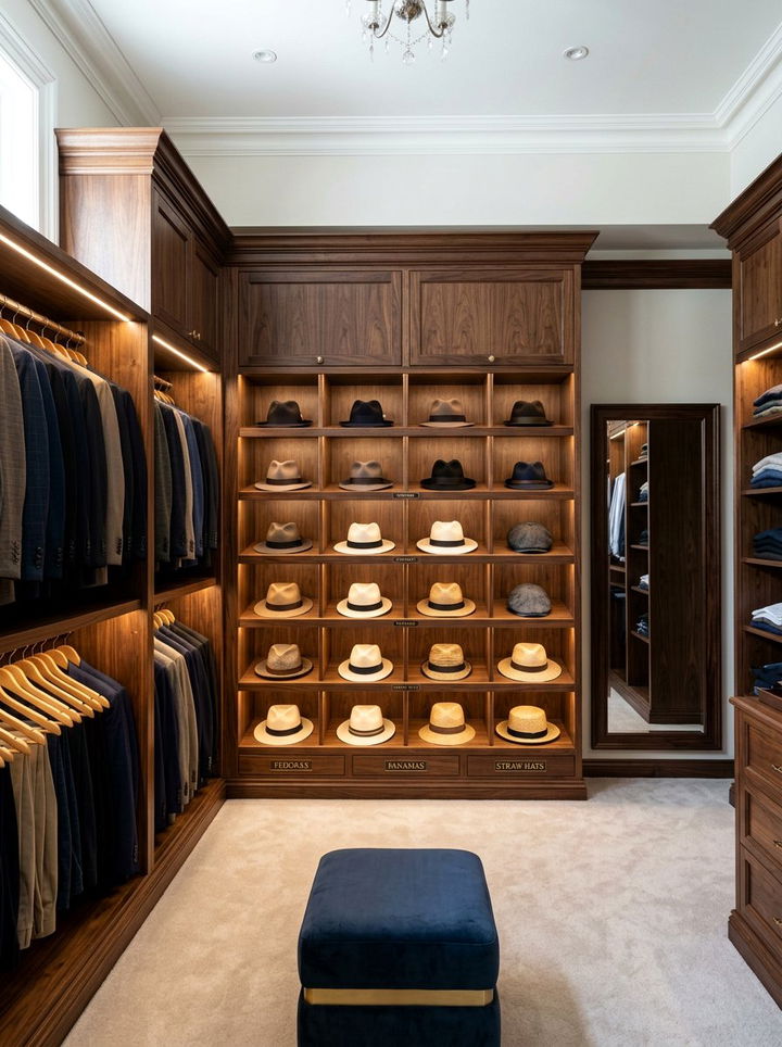 Hat closet shelf - 30 bedroom hat storage ideas