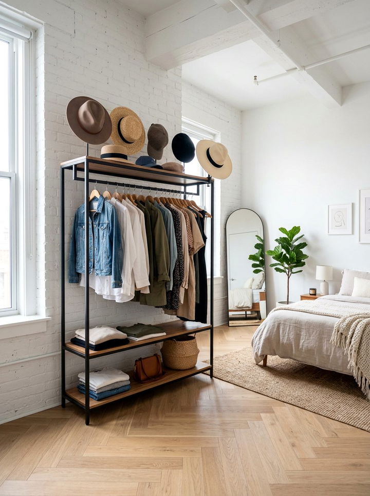 Hat clothes rack - 30 bedroom hat storage ideas