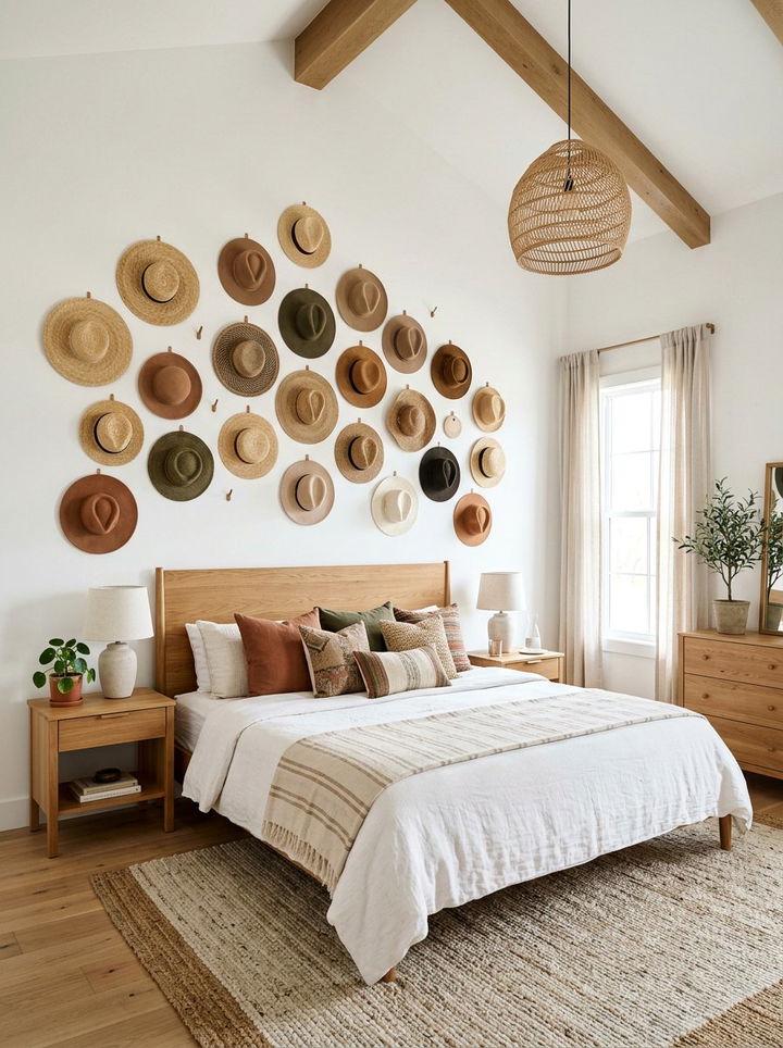 Hat wall display - 30 bedroom hat storage ideas