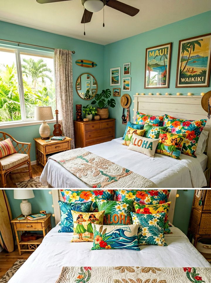 Hawaiian Aloha Print Pillows - 30 Hawaiian bedroom ideas