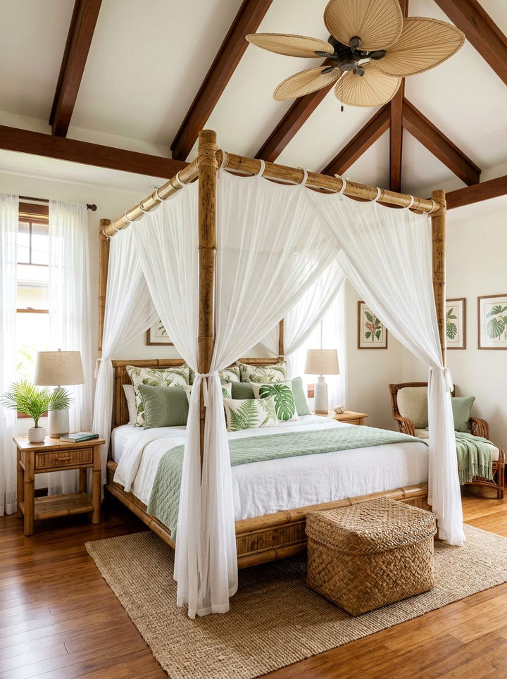 Hawaiian Bamboo Canopy Bed - 30 Hawaiian bedroom ideas