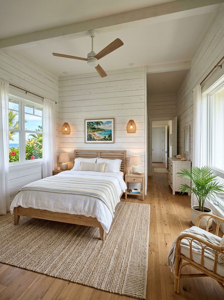 Hawaiian Coastal Shiplap Walls - 30 Hawaiian bedroom ideas