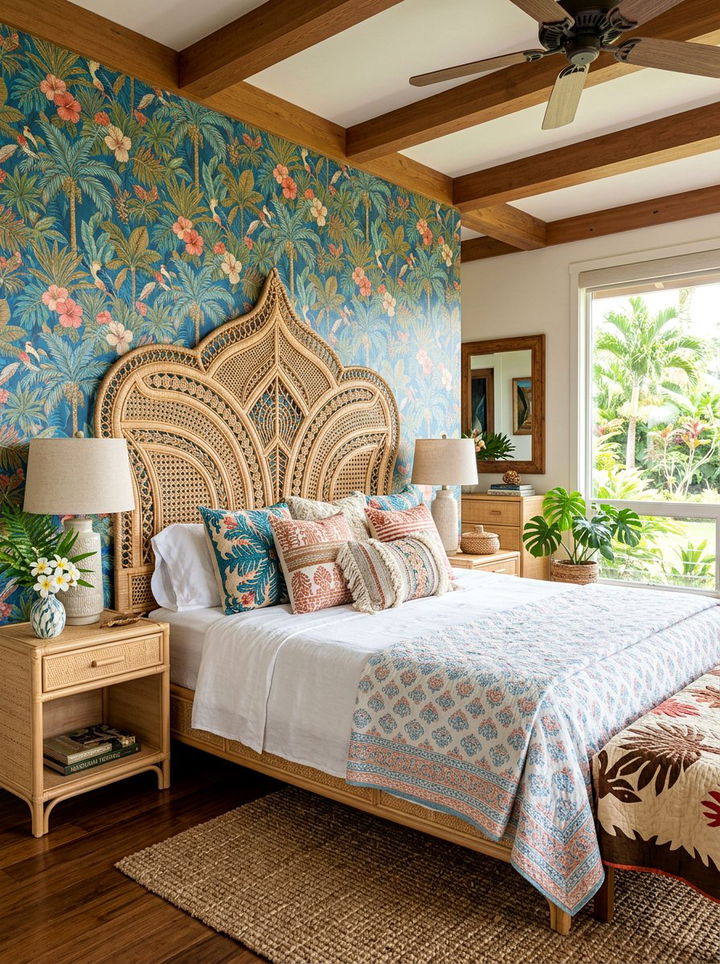 Hawaiian Rattan Bedroom Headboard - 30 Hawaiian bedroom ideas