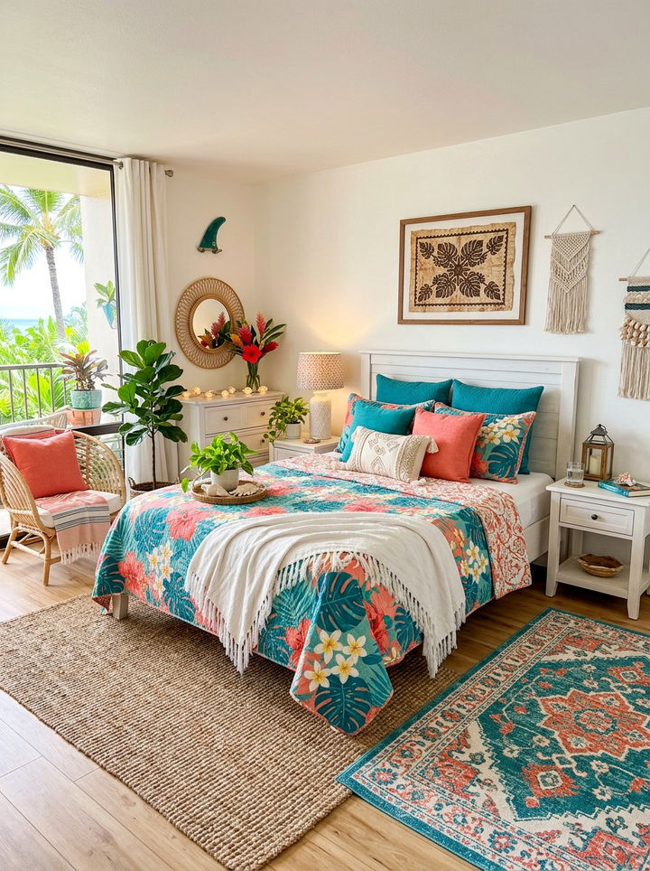 Hawaiian Teal And Coral Decor - 30 Hawaiian bedroom ideas