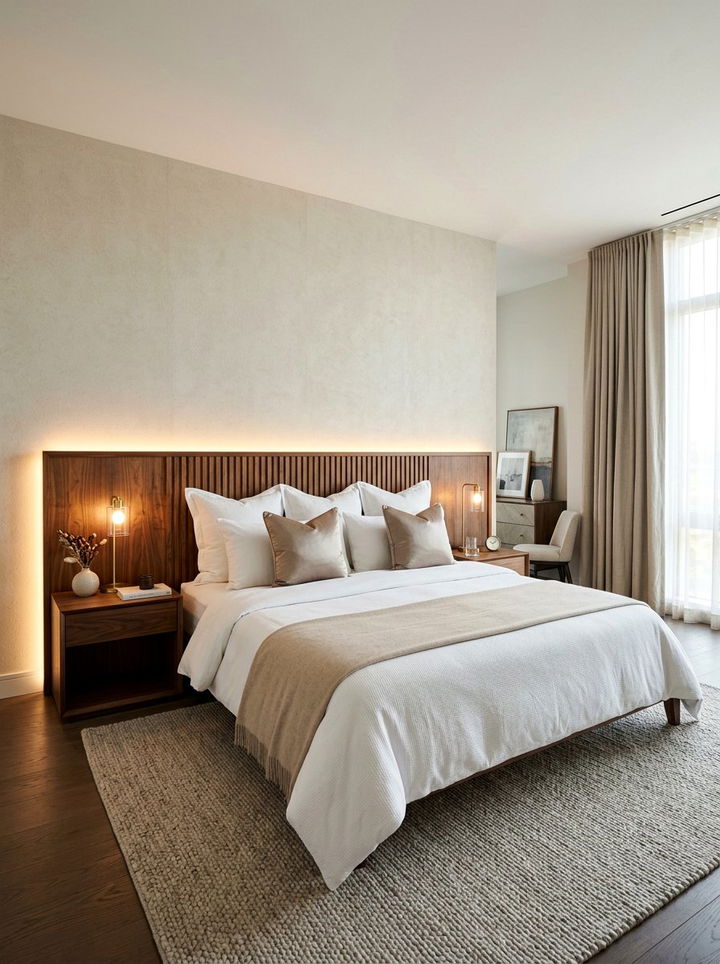 Headboard Integrated Backlight - 30 bedroom layered lighting ideas