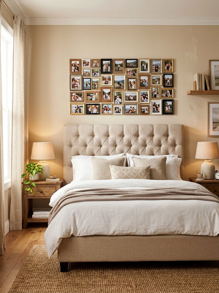Headboard Photo Collage - 30 bedroom photo displays