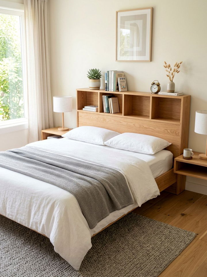 Headboard Shelf - 30 tiny bedroom ideas