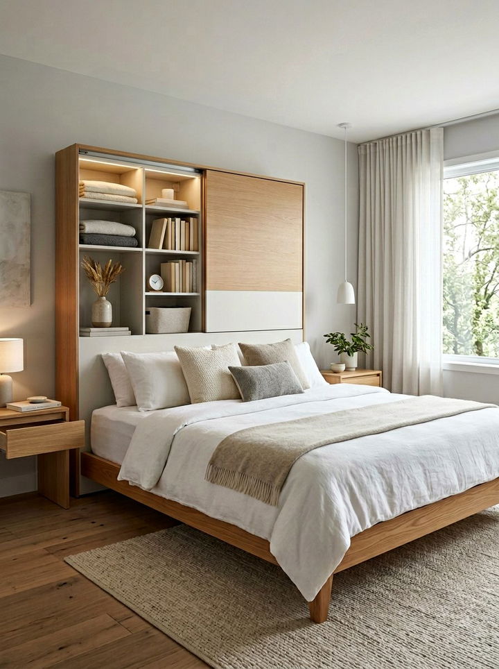Headboard Sliding Panels - 30 bedroom concealed storage ideas