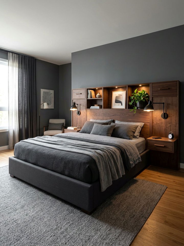 Headboard Storage - 30 bedroom organization hacks