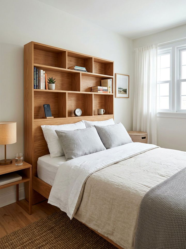 Headboard With Integrated Shelves - 30 compact bedroom ideas