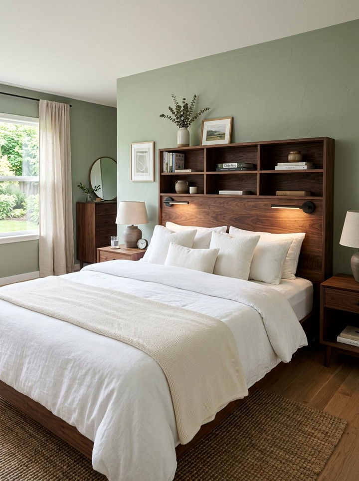 Headboard With Shelves - 30 bedroom creative storage ideas