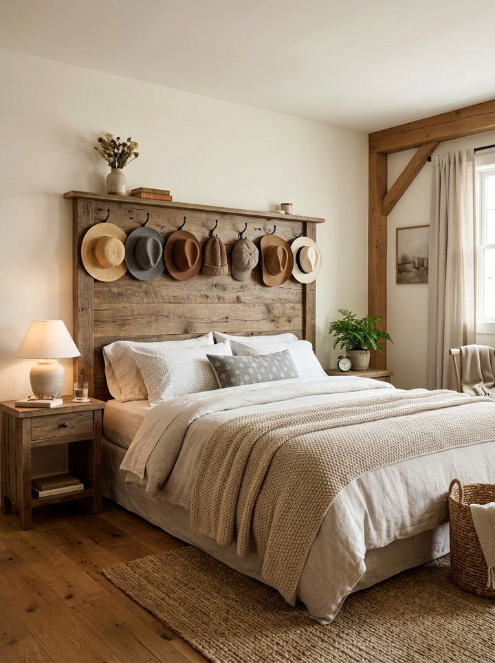 Headboard hat storage - 30 bedroom hat storage ideas