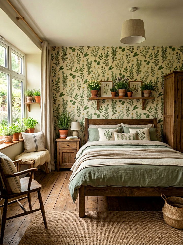 Herb Garden Floral Wallpaper - 30 bedroom floral wallpapers